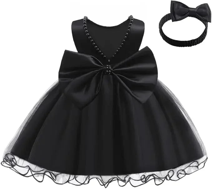 Baby Dresses For 1st Birthday Girls Party Dresses with Headwear Bowknot Toddler Girl Princess Dress Backless Kids Wedding Dress