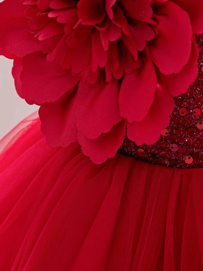 Baby Birthday Dress Girls Flower Sequin Princess Dress Sweet One Shoulder Dress Wedding Flower Girl Dress Beauty Contest Clothin