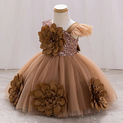 Baby Birthday Dress Girls Flower Sequin Princess Dress Sweet One Shoulder Dress Wedding Flower Girl Dress Beauty Contest Clothin