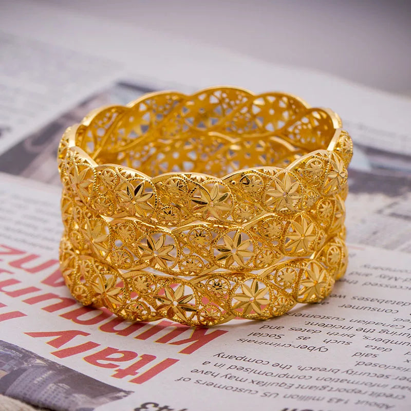 Baby Bangles Gold Color Arab Flower  Bangle for 4-9 years Baby Kids Children Middle Eastern Gifts Baby Bracelet Jewelry Gift