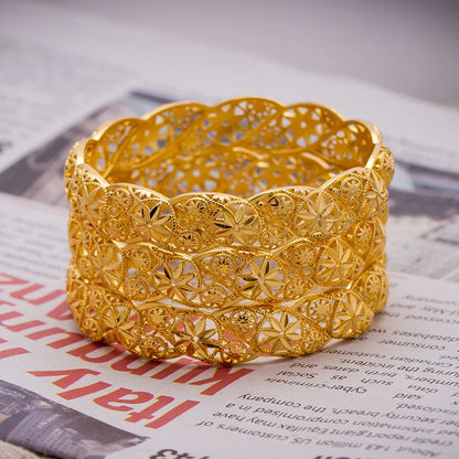 Baby Bangles Gold Color Arab Flower  Bangle for 4-9 years Baby Kids Children Middle Eastern Gifts Baby Bracelet Jewelry Gift