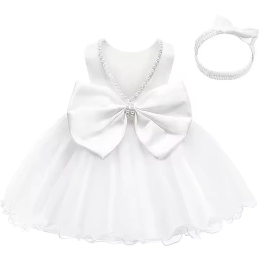 Baby Dresses For 1st Birthday Girls Party Dresses with Headwear Bowknot Toddler Girl Princess Dress Backless Kids Wedding Dress