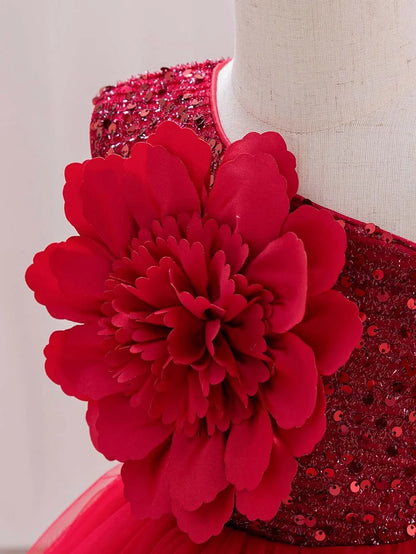 Baby Birthday Dress Girls Flower Sequin Princess Dress Sweet One Shoulder Dress Wedding Flower Girl Dress Beauty Contest Clothin