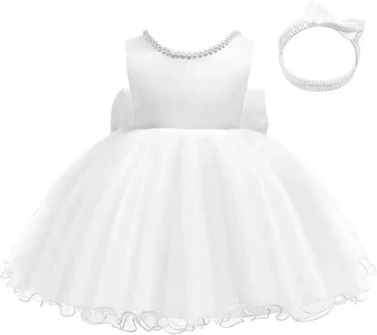 Baby Dresses For 1st Birthday Girls Party Dresses with Headwear Bowknot Toddler Girl Princess Dress Backless Kids Wedding Dress