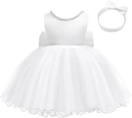 Baby Dresses For 1st Birthday Girls Party Dresses with Headwear Bowknot Toddler Girl Princess Dress Backless Kids Wedding Dress