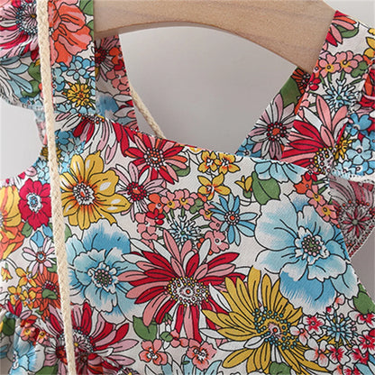 Summer 2-Piece Baby Dress+Woven Bag Girl'S Summer Clothes Baby Dress 0-3 Year Old Floral Beach Children'S Clothing