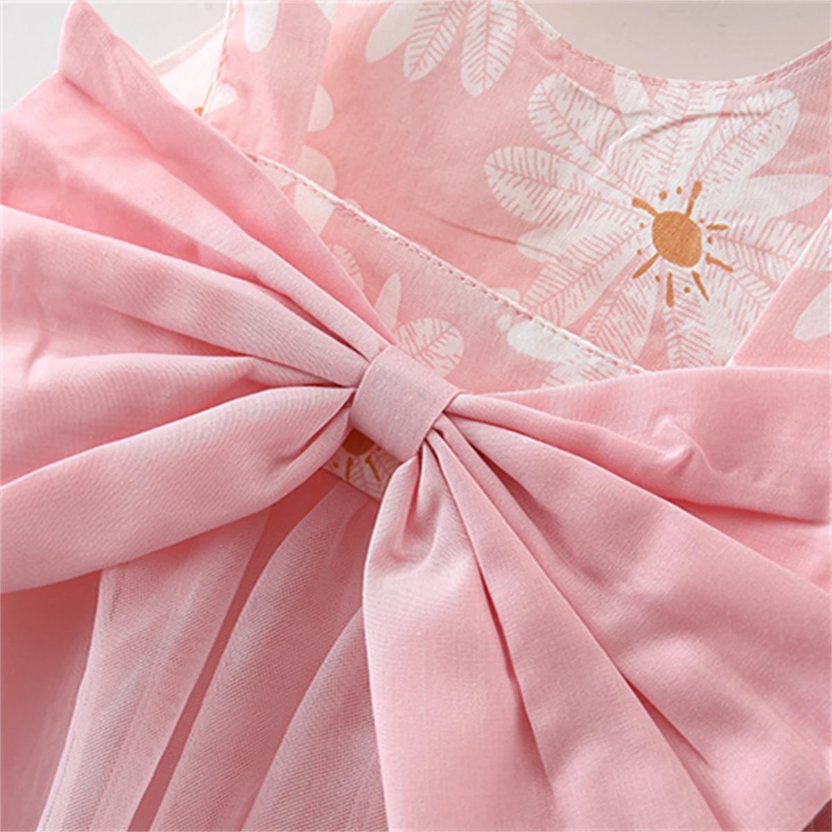 Summer girl baby dress newborn baby chrysanthemum print splicing mesh large bow sleeveless princess dress