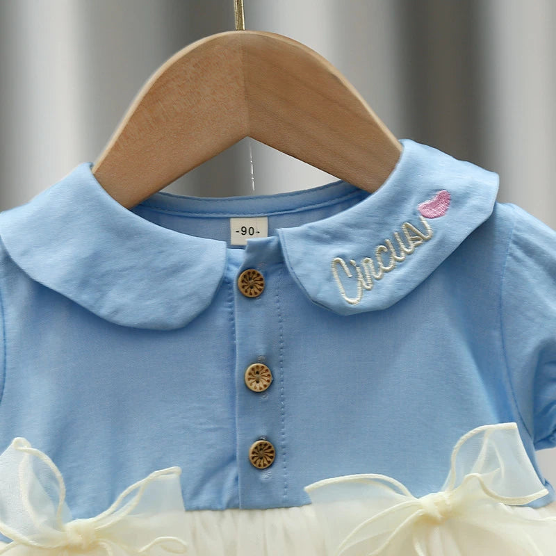 Tutu Dress For Baby Girl Embroidered Doll Collar Princess Dress Bowknot Gauze Baby Dress