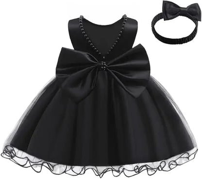 Baby Dresses For 1st Birthday Girls Party Dresses with Headwear Bowknot Toddler Girl Princess Dress Backless Kids Wedding Dress