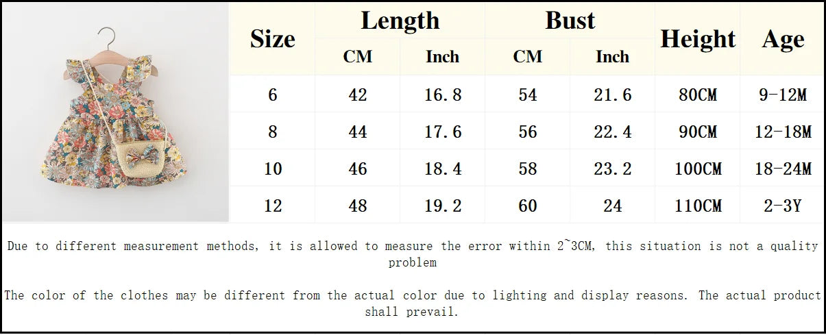 Summer 2-Piece Baby Dress+Woven Bag Girl'S Summer Clothes Baby Dress 0-3 Year Old Floral Beach Children'S Clothing