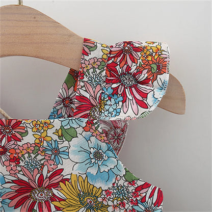 Summer 2-Piece Baby Dress+Woven Bag Girl'S Summer Clothes Baby Dress 0-3 Year Old Floral Beach Children'S Clothing