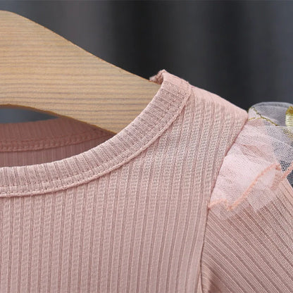 Autumn Spring Toddler Baby Dress Fashion Long Sleeve Knit Flower Embroider Baby Dress Round Neck Casual Pink Dress