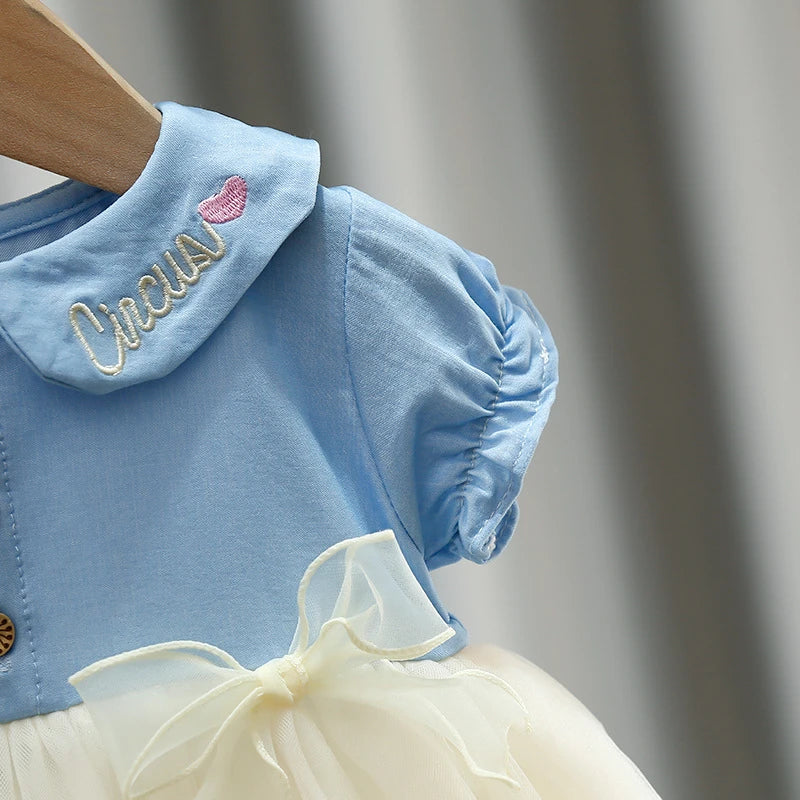 Tutu Dress For Baby Girl Embroidered Doll Collar Princess Dress Bowknot Gauze Baby Dress