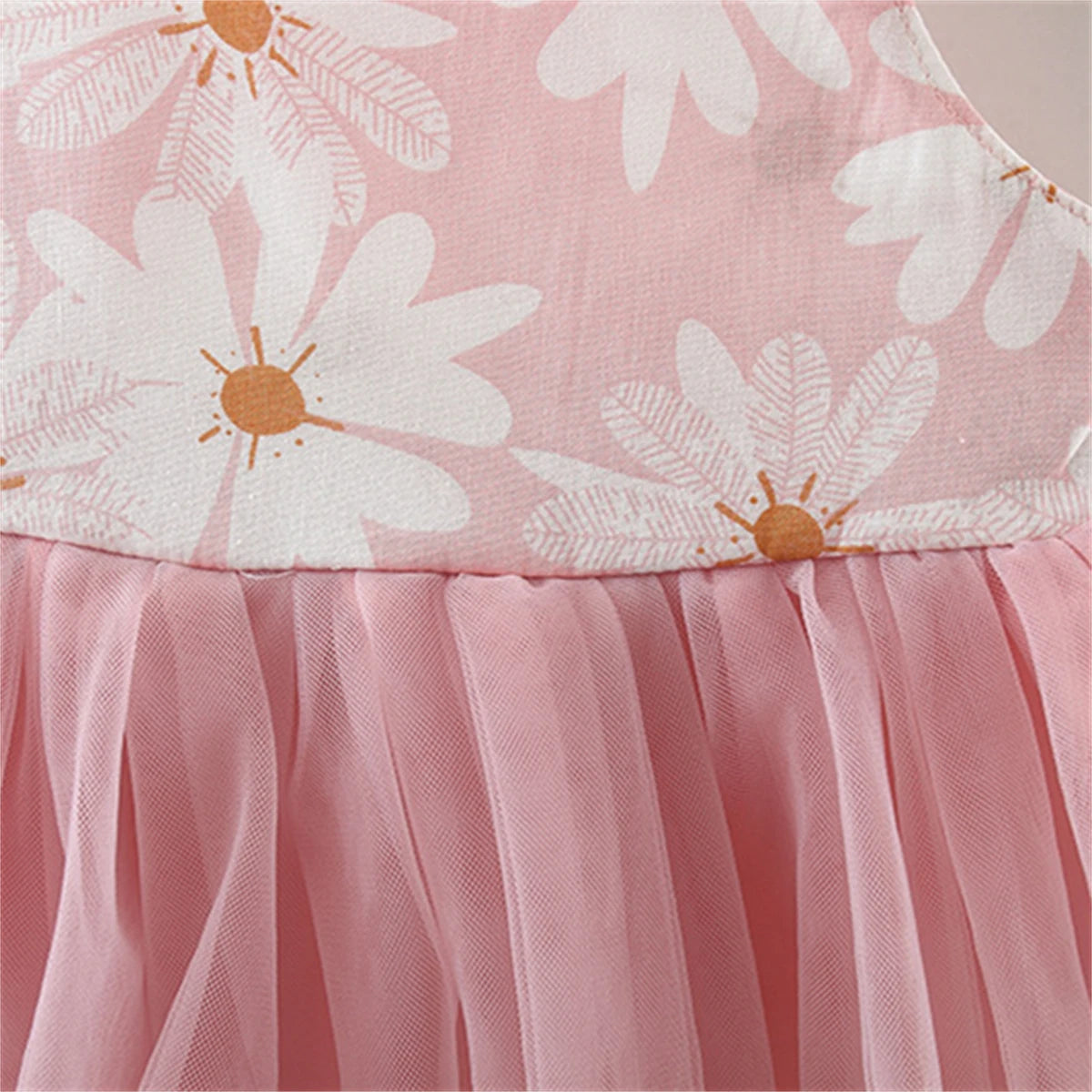 Summer girl baby dress newborn baby chrysanthemum print splicing mesh large bow sleeveless princess dress