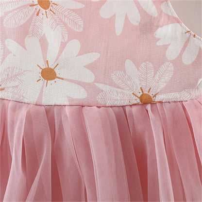 Summer girl baby dress newborn baby chrysanthemum print splicing mesh large bow sleeveless princess dress