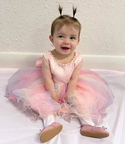 Baby Dresses For 1st Birthday Girls Party Dresses with Headwear Bowknot Toddler Girl Princess Dress Backless Kids Wedding Dress