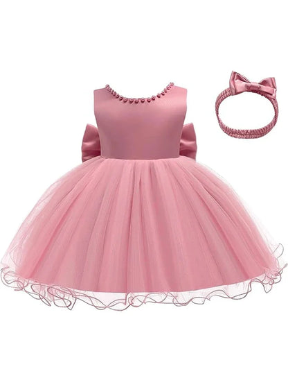 Baby Dresses For 1st Birthday Girls Party Dresses with Headwear Bowknot Toddler Girl Princess Dress Backless Kids Wedding Dress