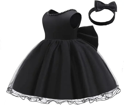 Baby Dresses For 1st Birthday Girls Party Dresses with Headwear Bowknot Toddler Girl Princess Dress Backless Kids Wedding Dress