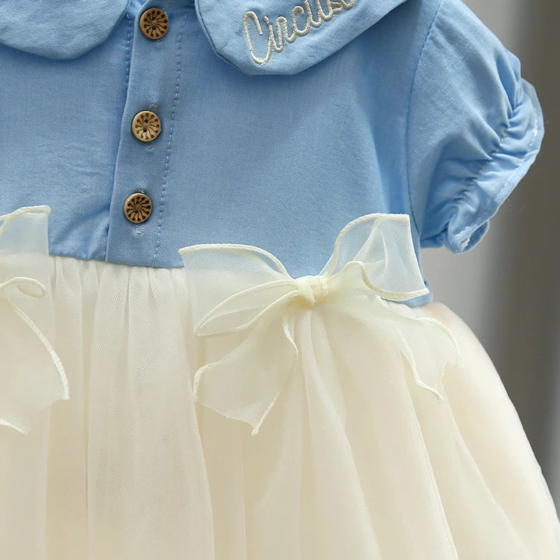 Tutu Dress For Baby Girl Embroidered Doll Collar Princess Dress Bowknot Gauze Baby Dress