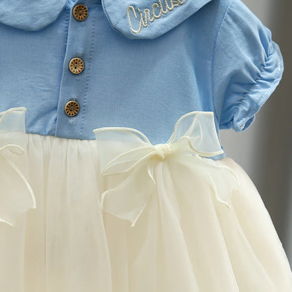 Tutu Dress For Baby Girl Embroidered Doll Collar Princess Dress Bowknot Gauze Baby Dress