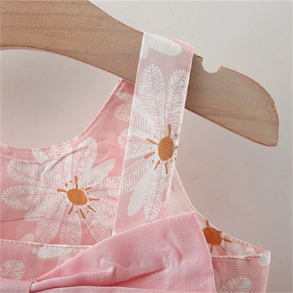 Summer girl baby dress newborn baby chrysanthemum print splicing mesh large bow sleeveless princess dress