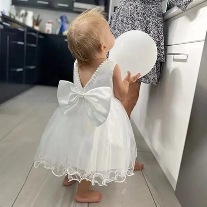 Baby Dresses For 1st Birthday Girls Party Dresses with Headwear Bowknot Toddler Girl Princess Dress Backless Kids Wedding Dress