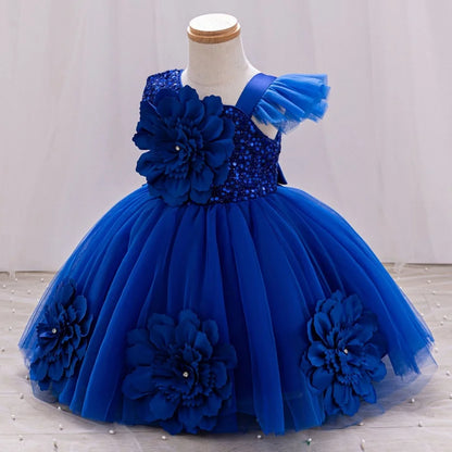 Baby Birthday Dress Girls Flower Sequin Princess Dress Sweet One Shoulder Dress Wedding Flower Girl Dress Beauty Contest Clothin