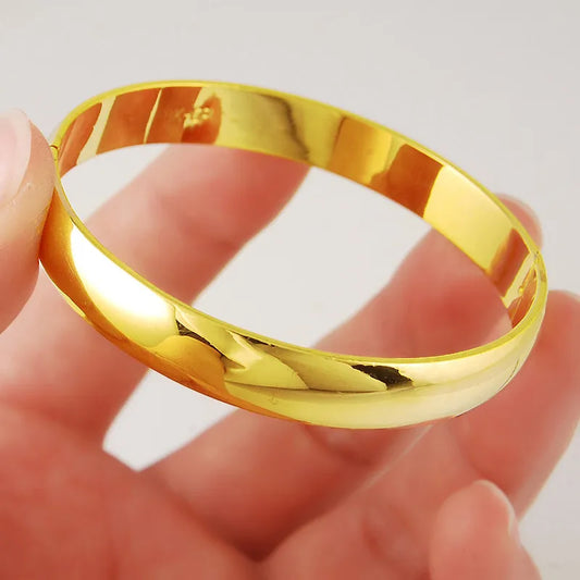 24K Real Gold Bracelet Glossy Simple Gold Plating Bracelet Gold for Women's Wedding Jewelry Gifts