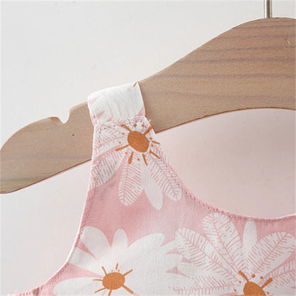 Summer girl baby dress newborn baby chrysanthemum print splicing mesh large bow sleeveless princess dress