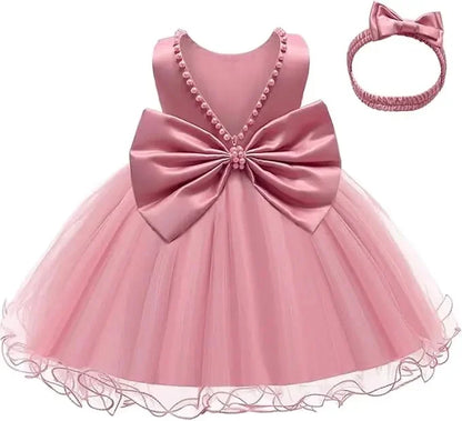Baby Dresses For 1st Birthday Girls Party Dresses with Headwear Bowknot Toddler Girl Princess Dress Backless Kids Wedding Dress