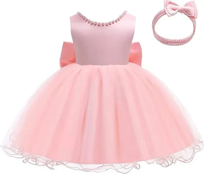 Baby Dresses For 1st Birthday Girls Party Dresses with Headwear Bowknot Toddler Girl Princess Dress Backless Kids Wedding Dress