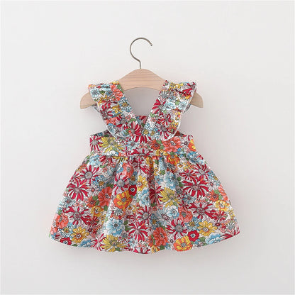 Summer 2-Piece Baby Dress+Woven Bag Girl'S Summer Clothes Baby Dress 0-3 Year Old Floral Beach Children'S Clothing