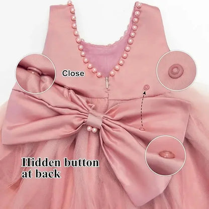 Baby Dresses For 1st Birthday Girls Party Dresses with Headwear Bowknot Toddler Girl Princess Dress Backless Kids Wedding Dress
