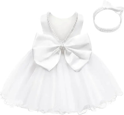 Baby Dresses For 1st Birthday Girls Party Dresses with Headwear Bowknot Toddler Girl Princess Dress Backless Kids Wedding Dress