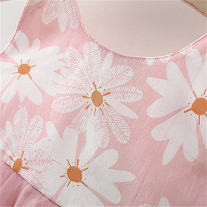 Summer girl baby dress newborn baby chrysanthemum print splicing mesh large bow sleeveless princess dress