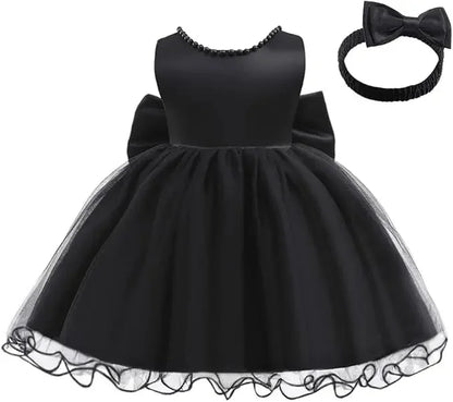 Baby Dresses For 1st Birthday Girls Party Dresses with Headwear Bowknot Toddler Girl Princess Dress Backless Kids Wedding Dress
