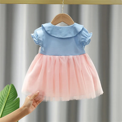 Tutu Dress For Baby Girl Embroidered Doll Collar Princess Dress Bowknot Gauze Baby Dress
